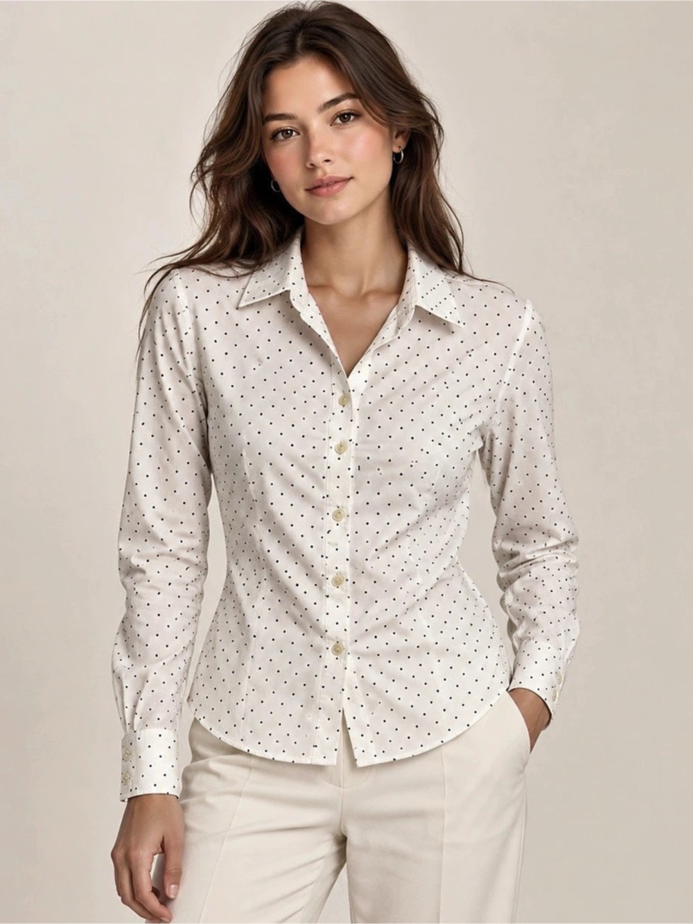 Banana Republic Polka Dot Button Down Blouse in White & Black Size 4